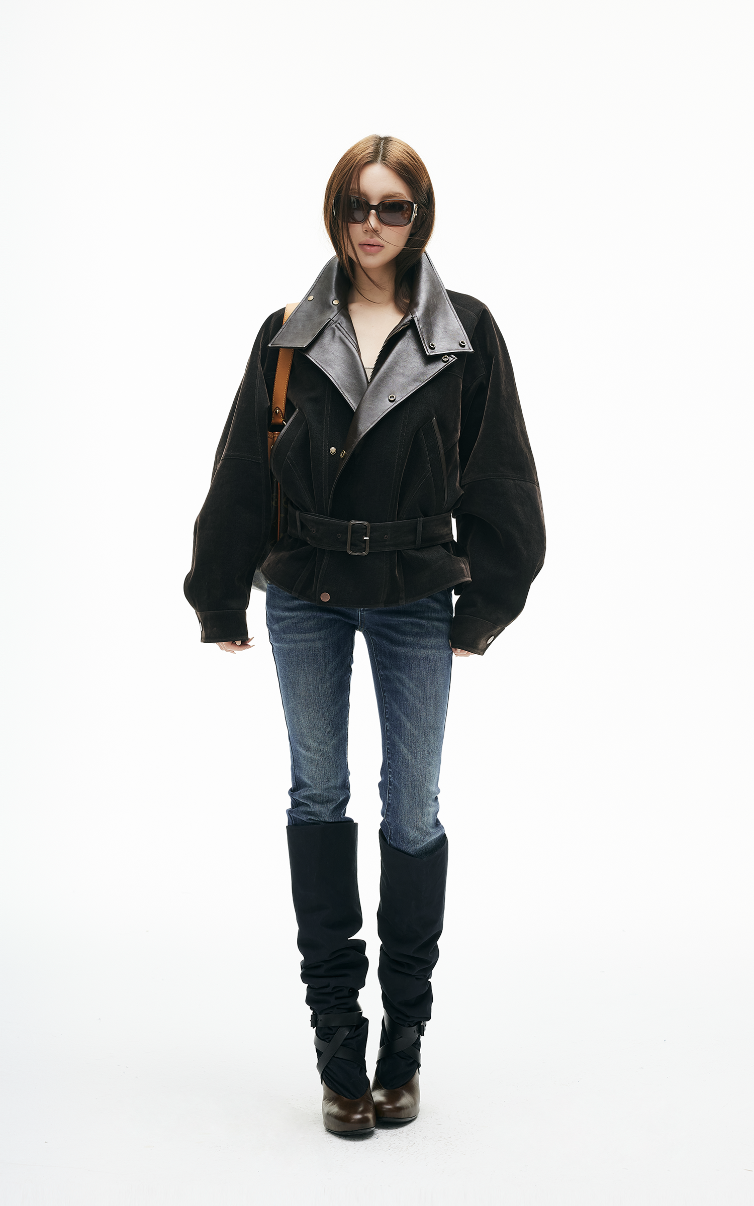 IAMXIAA Flocked Denim Belted Jacket