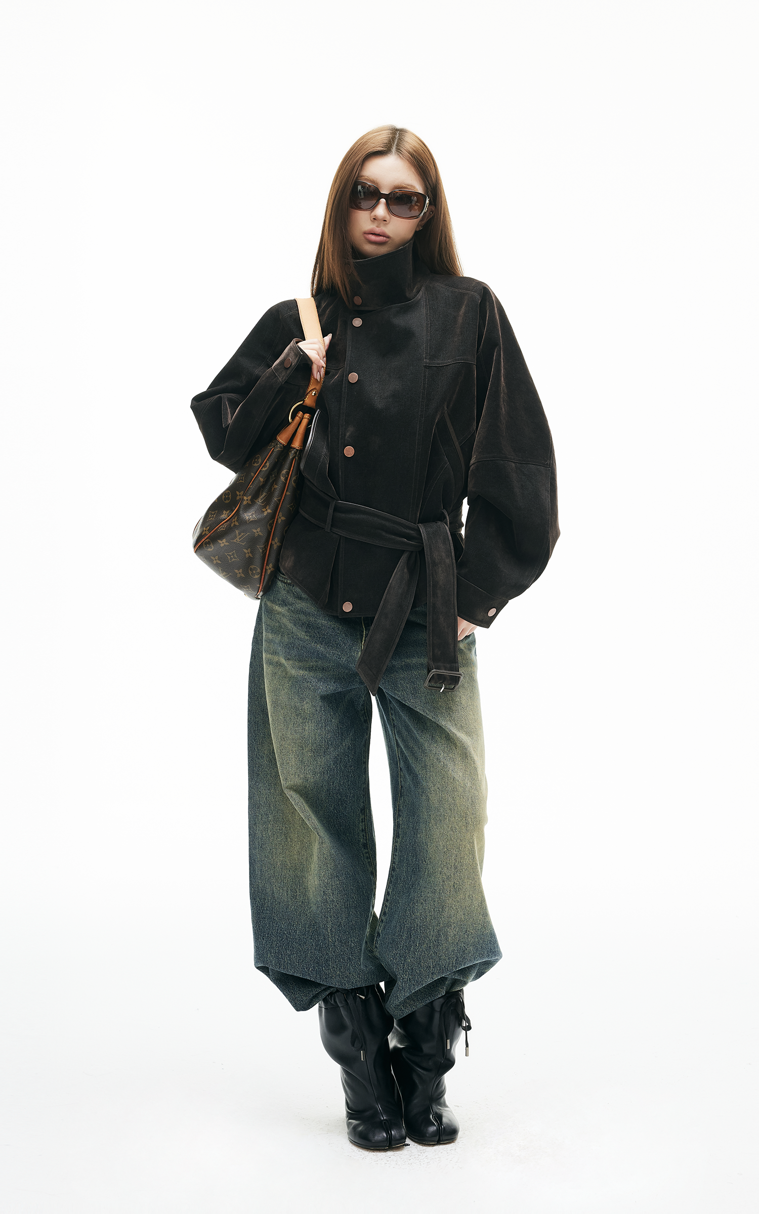 IAMXIAA Flocked Denim Belted Jacket