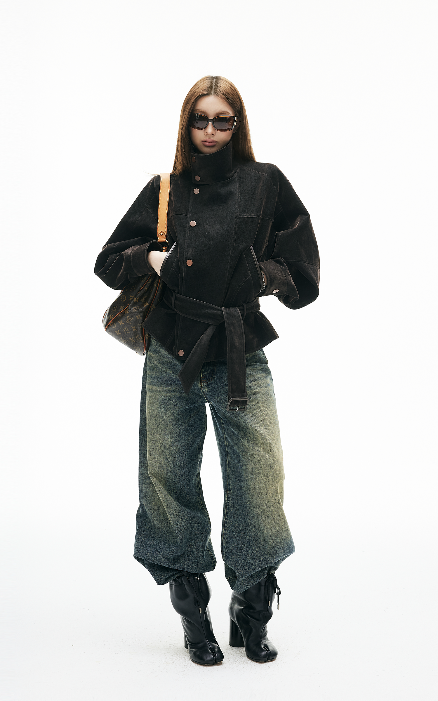 IAMXIAA Flocked Denim Belted Jacket