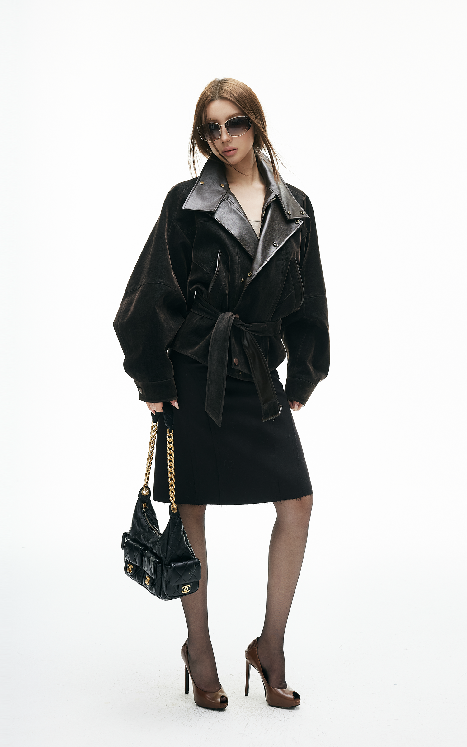 IAMXIAA Flocked Denim Belted Jacket