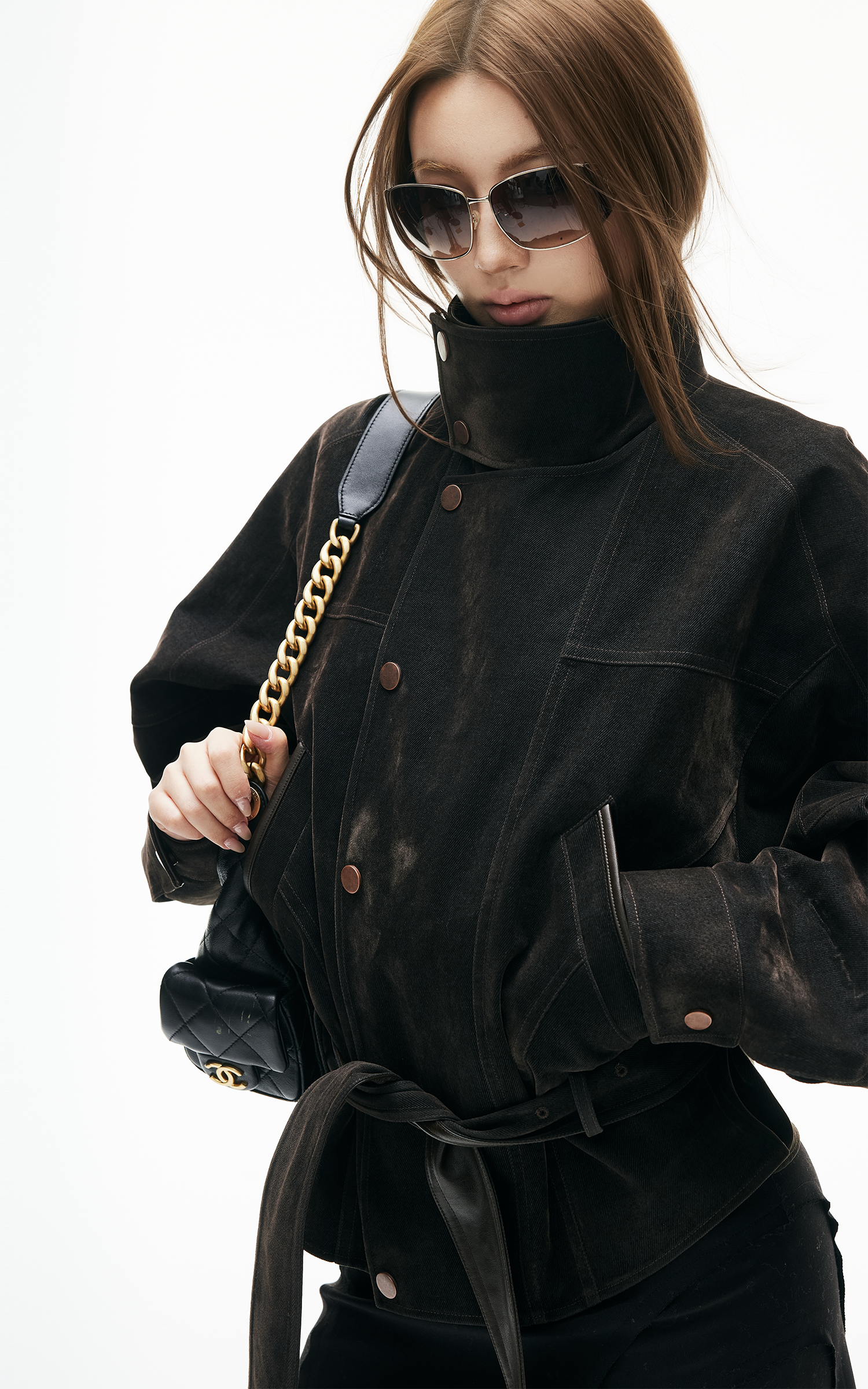 IAMXIAA Flocked Denim Belted Jacket