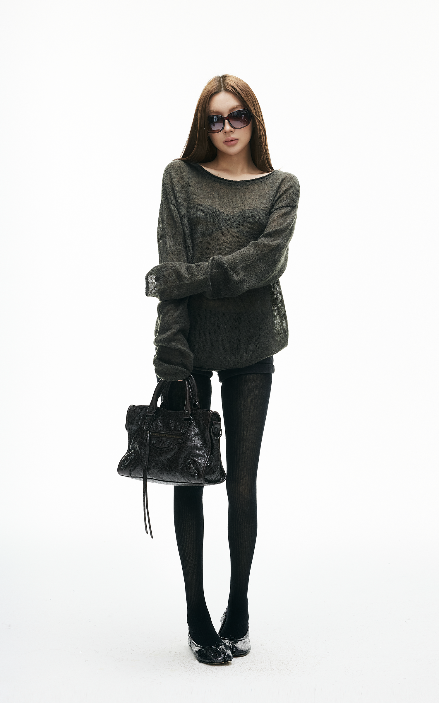 IAMXIAA Sheer Loose-Fit Knit Long Sleeve Top