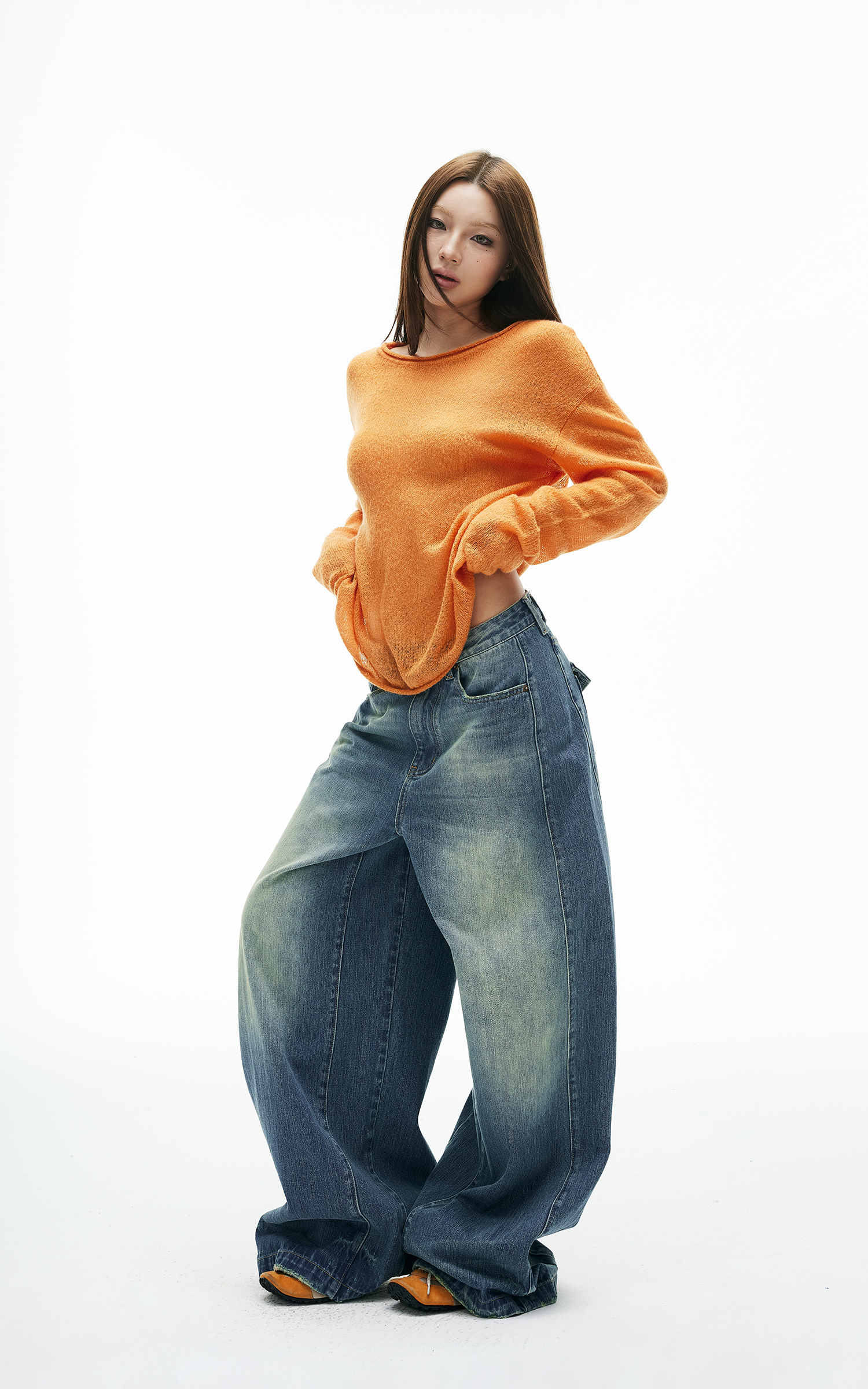 IAMXIAA Sheer Loose-Fit Knit Long Sleeve Top