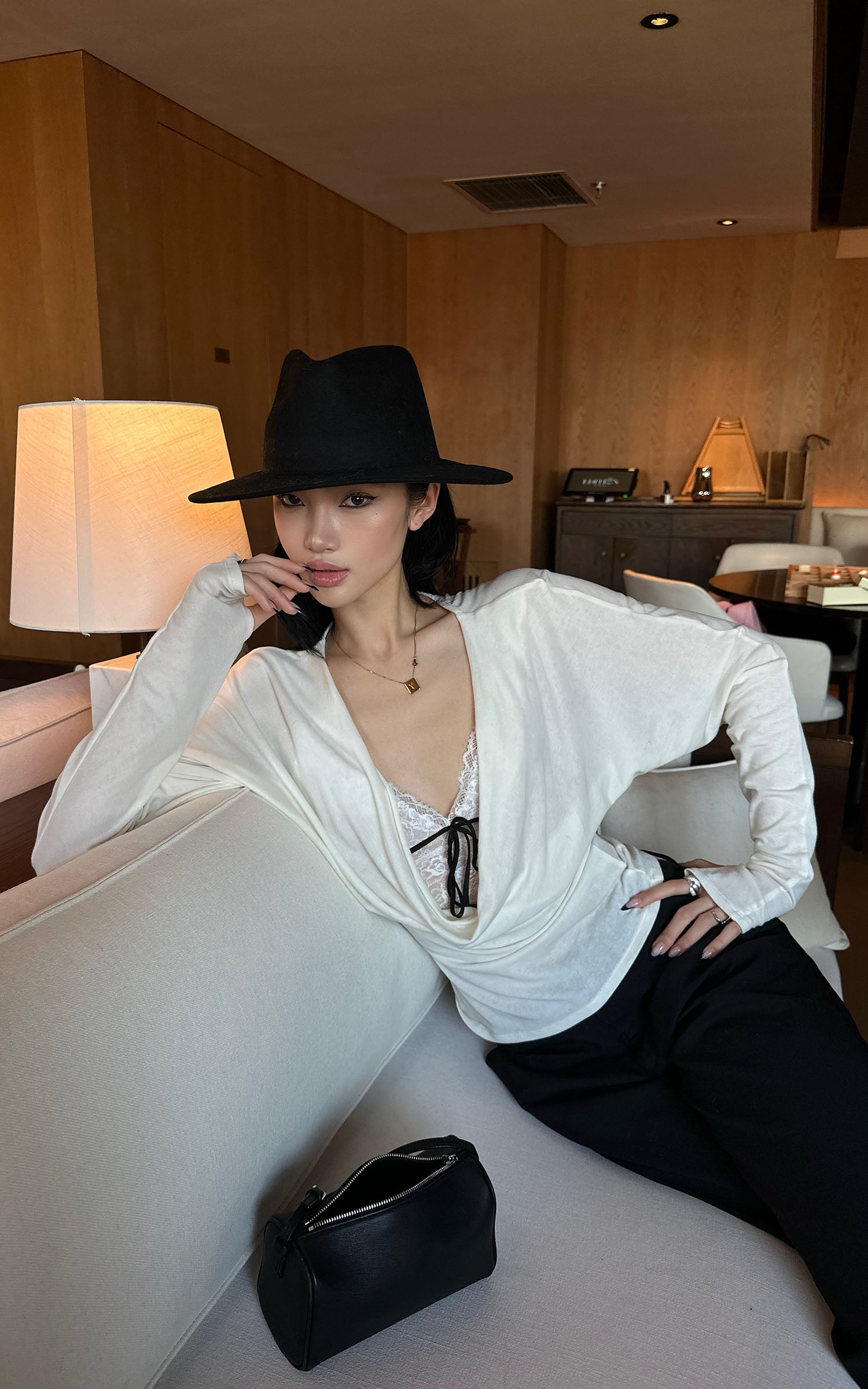 ROVENTE ドレープカウルネックトップ &amp; レースキャミソール2ピースセット