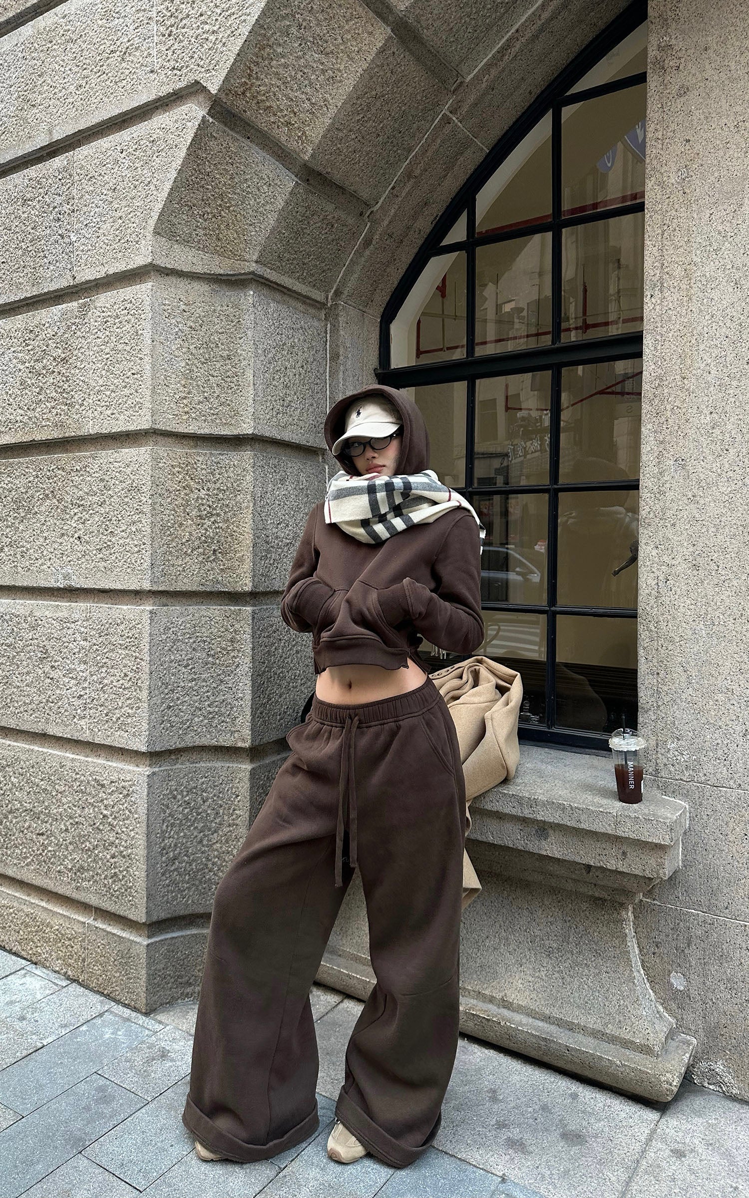 ROVENTE 크롭 후디 &amp; 와이드 팬츠 세트