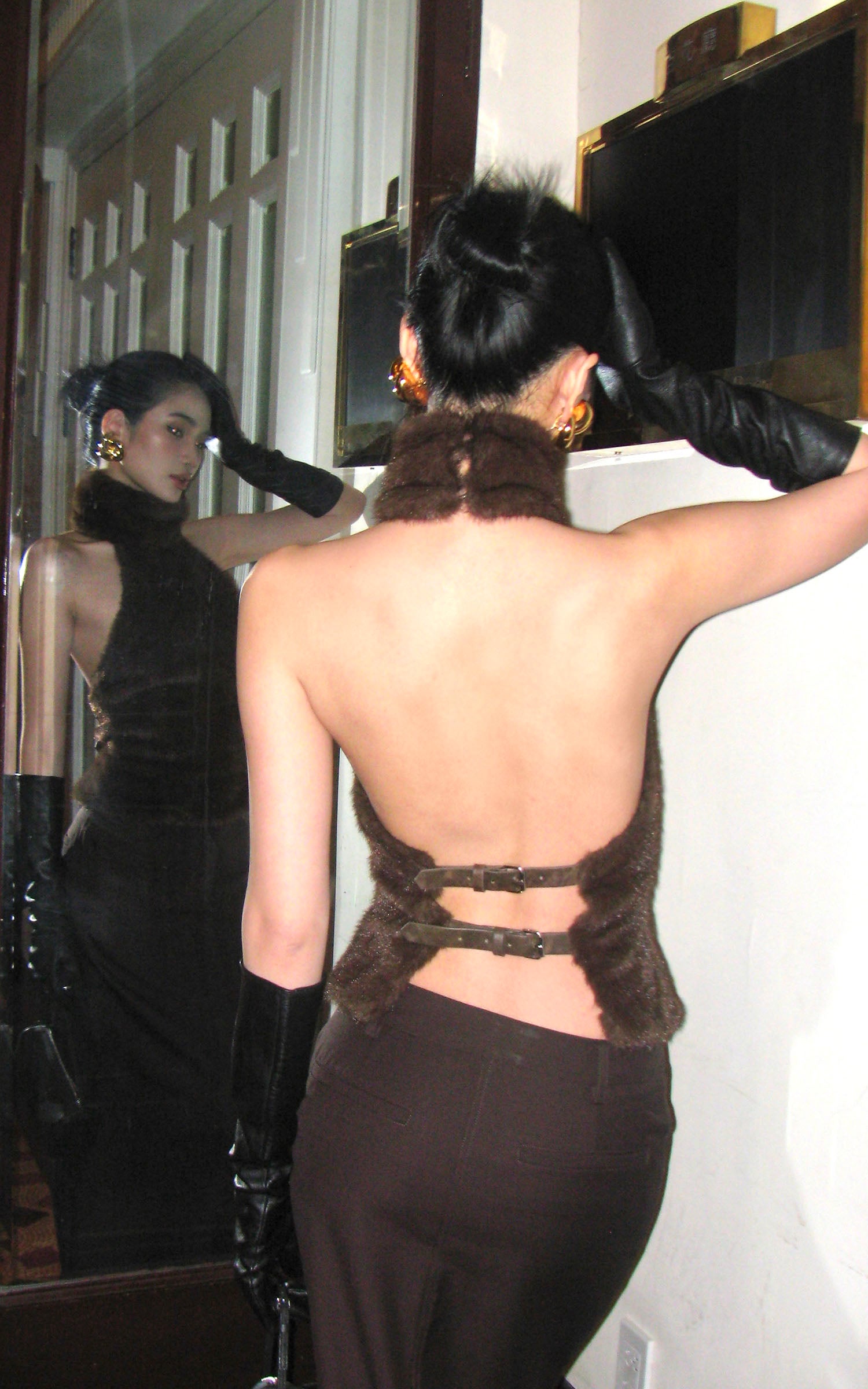 ROVENTE ハイネックオープンバックフェイクファー ベスト