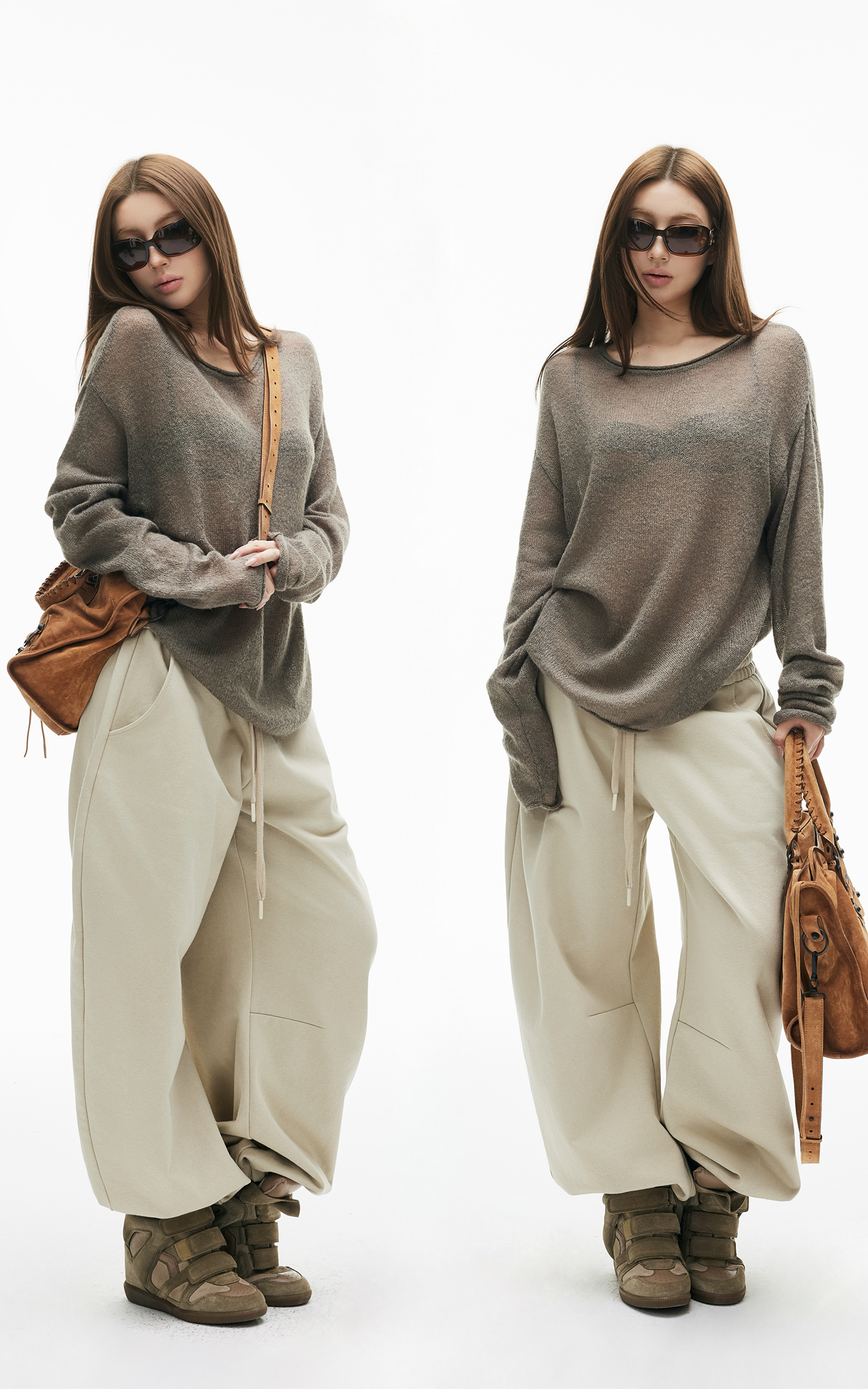 IAMXIAA Sheer Loose-Fit Knit Long Sleeve Top