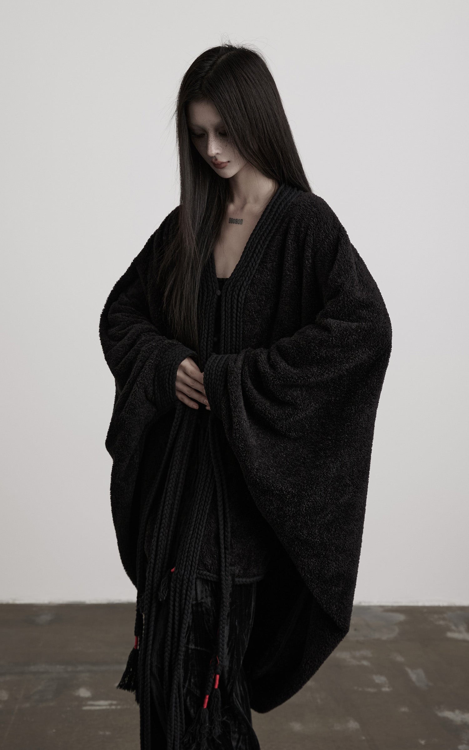 DOINDULGE Draped Tie-Detail Shawl Jacket