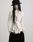 DOINDULGE Asymmetric Ruffled High-Neck Fitted Shirt