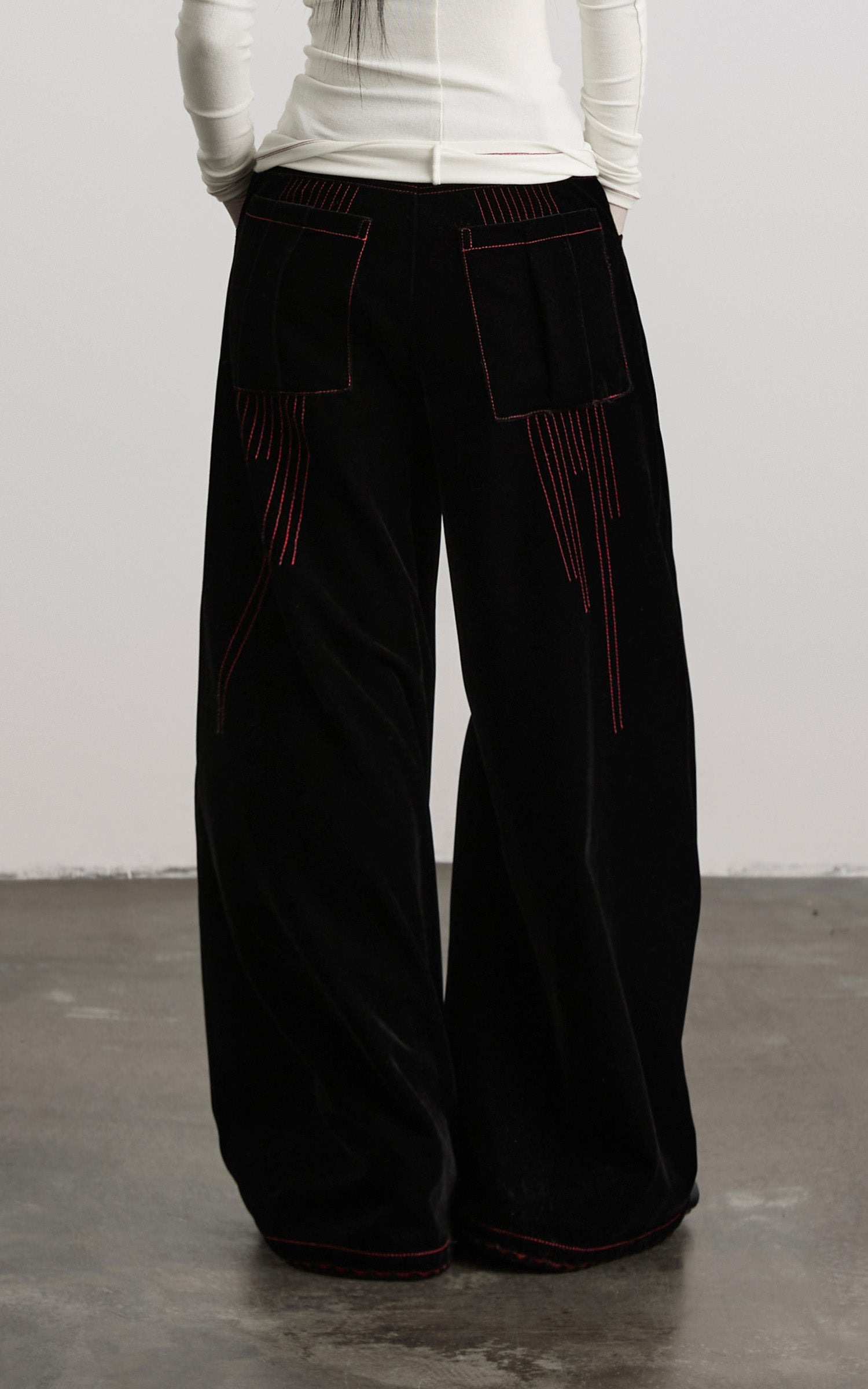 DOINDULGE Contrast-Stitch Wide-Leg Trousers