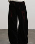 DOINDULGE Contrast-Stitch Wide-Leg Trousers