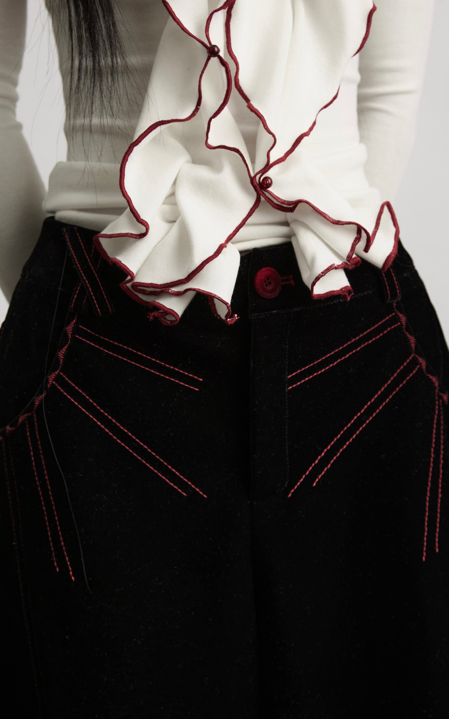 DOINDULGE Contrast-Stitch Wide-Leg Trousers