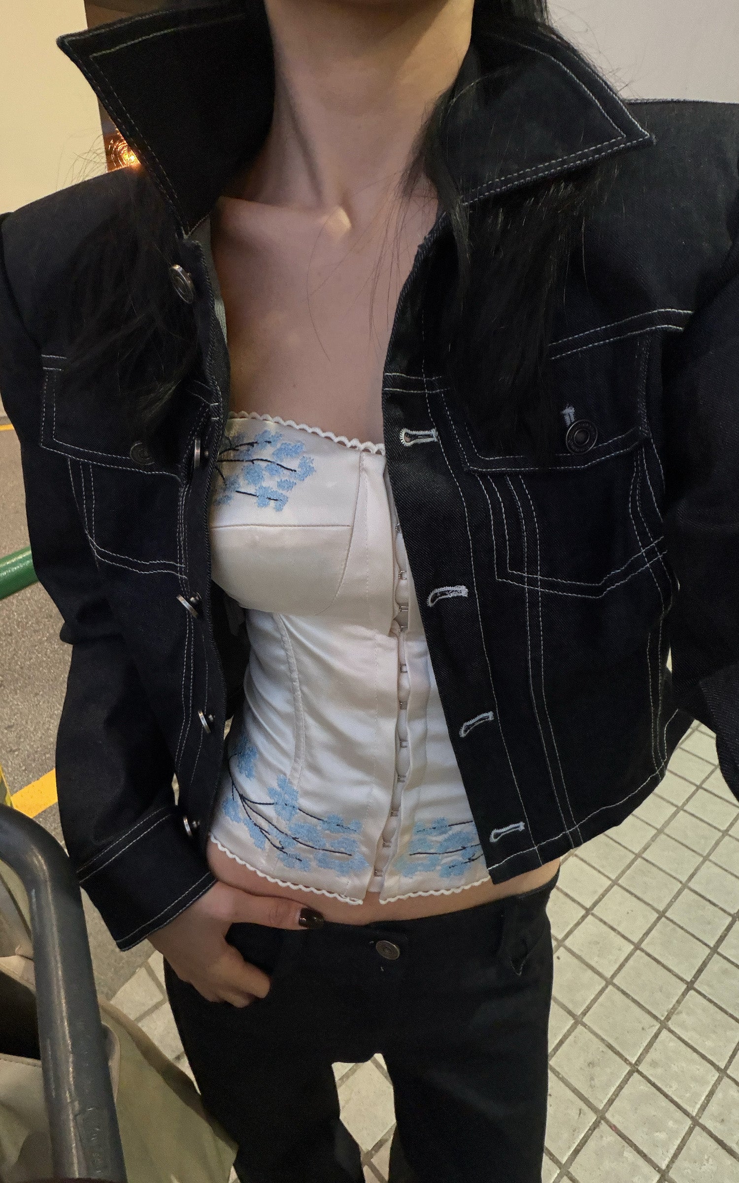 Hydrae Embroidered Satin Corset Top Strapless Slim Fit Bustier