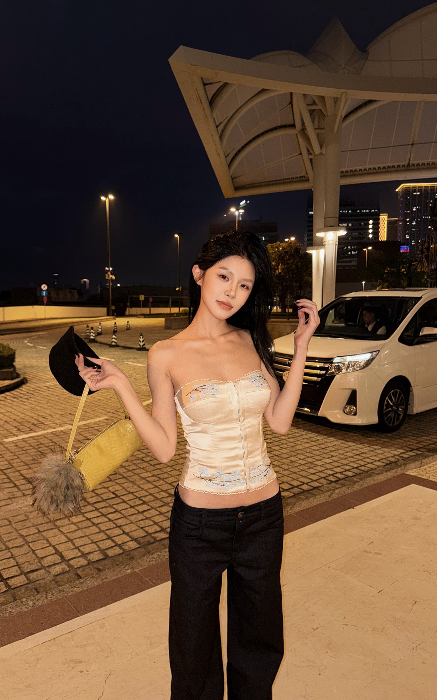 Hydrae Embroidered Satin Corset Top Strapless Slim Fit Bustier