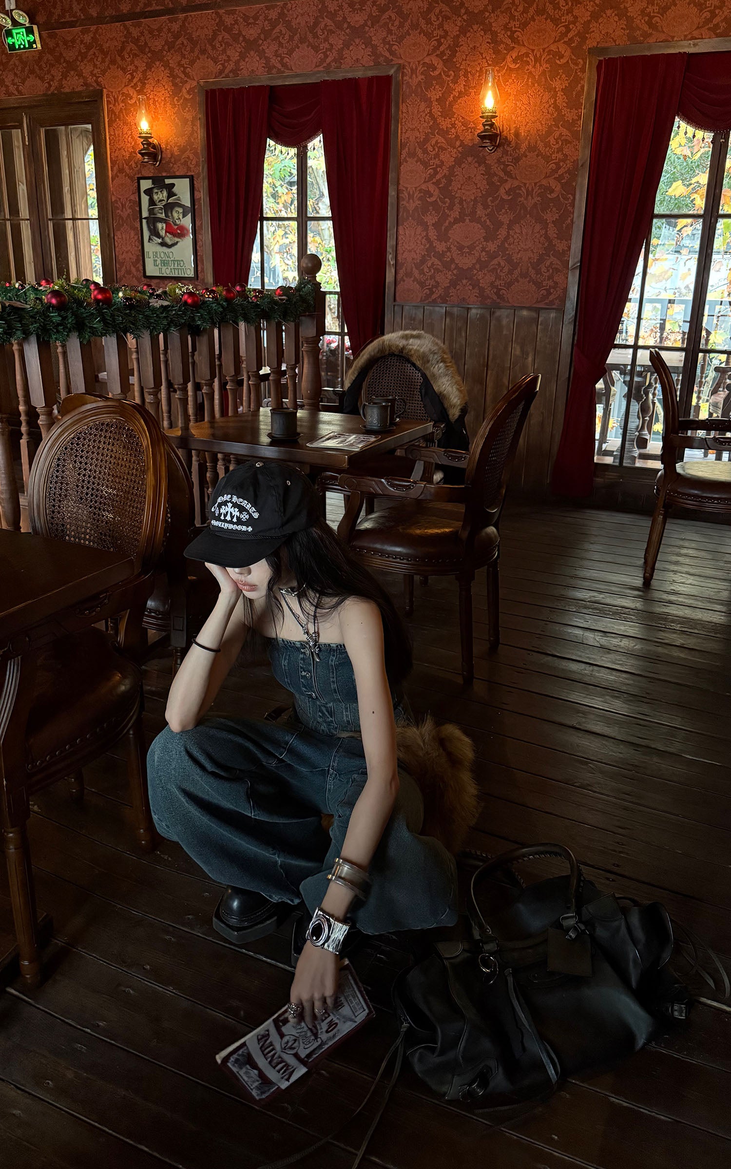 WARDEN EDGE 스컬프티드 와이드 레그 데님 팬츠