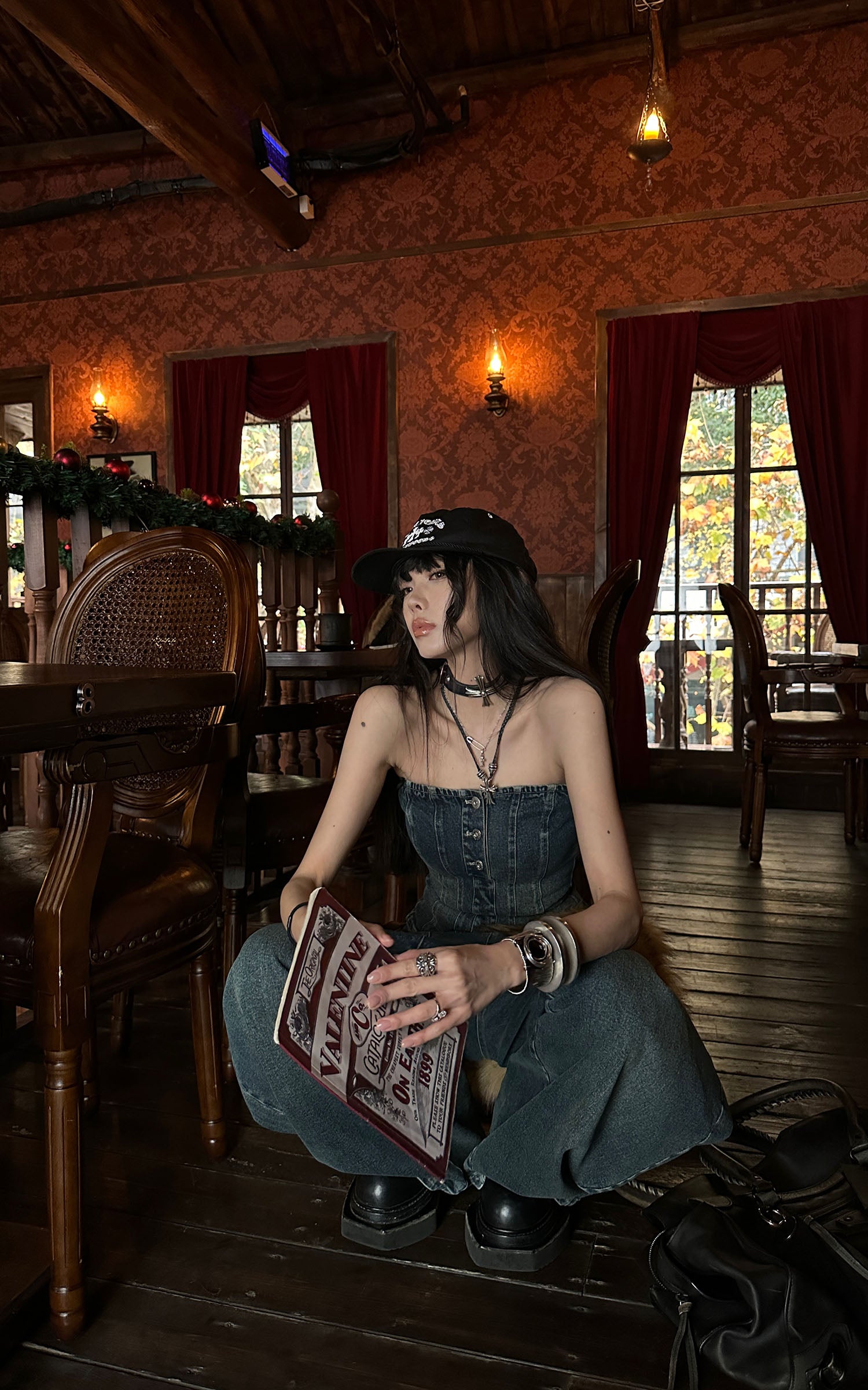 WARDEN EDGE 스컬프티드 와이드 레그 데님 팬츠