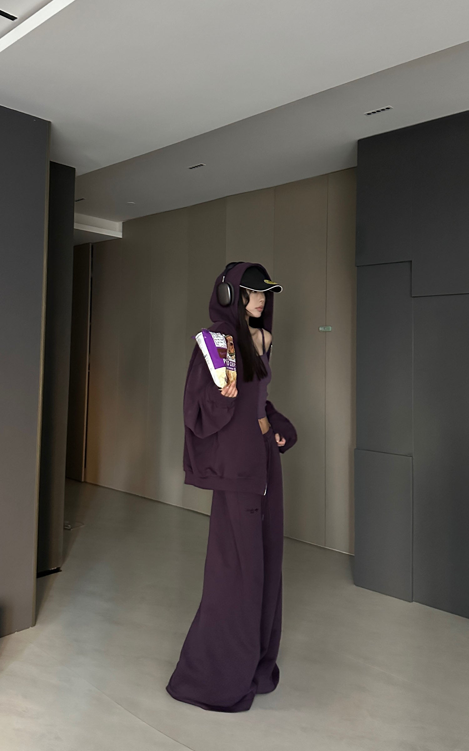 WARDEN EDGE 후드 집업 자켓, 와이드 팬츠, 슬림 캐미솔 3피스 세트