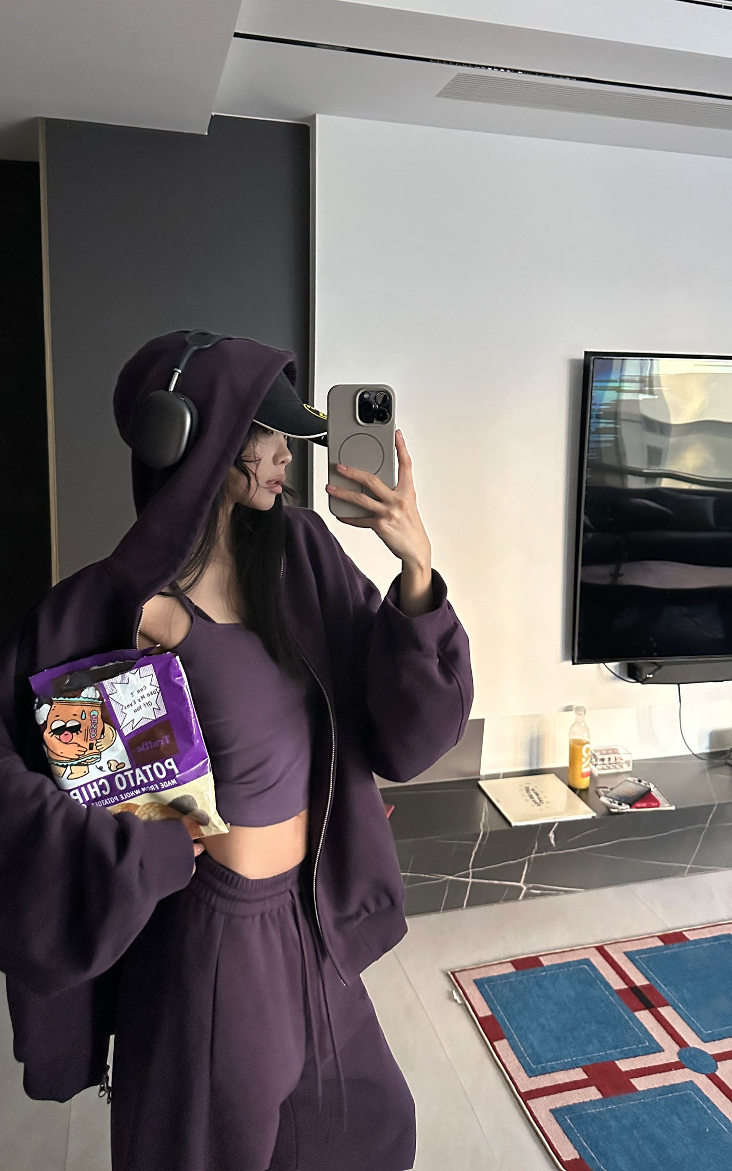 WARDEN EDGE 후드 집업 자켓, 와이드 팬츠, 슬림 캐미솔 3피스 세트