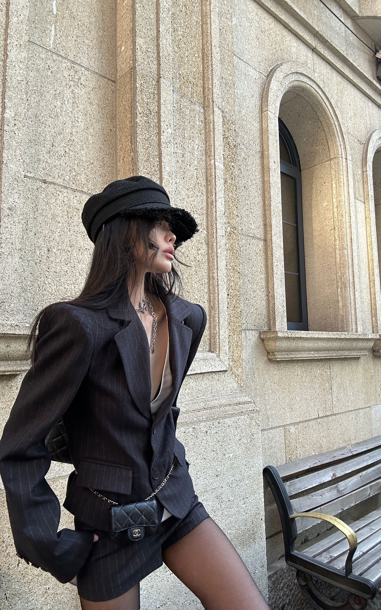 WARDEN EDGE 핀스트라이프 테일러드 블레이저 &amp; 쇼츠 세트