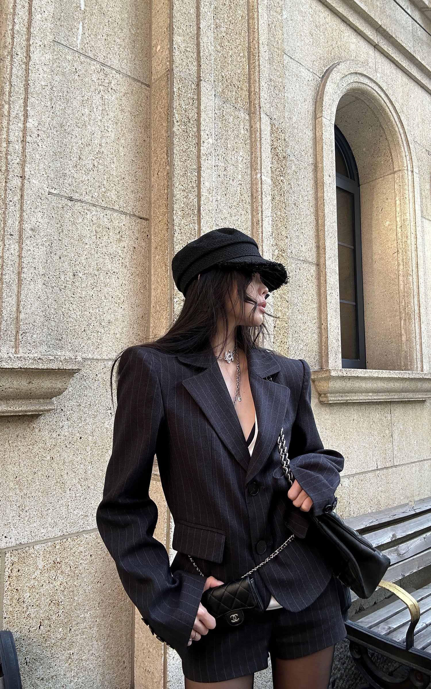 WARDEN EDGE 핀스트라이프 테일러드 블레이저 &amp; 쇼츠 세트