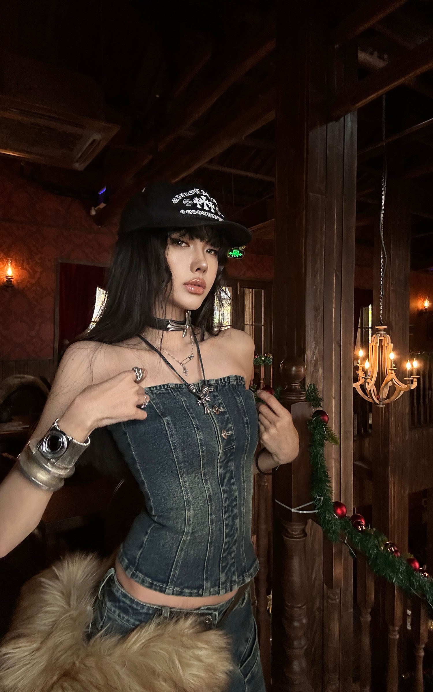 WARDEN EDGE 스컬프티드 와이드 레그 데님 팬츠