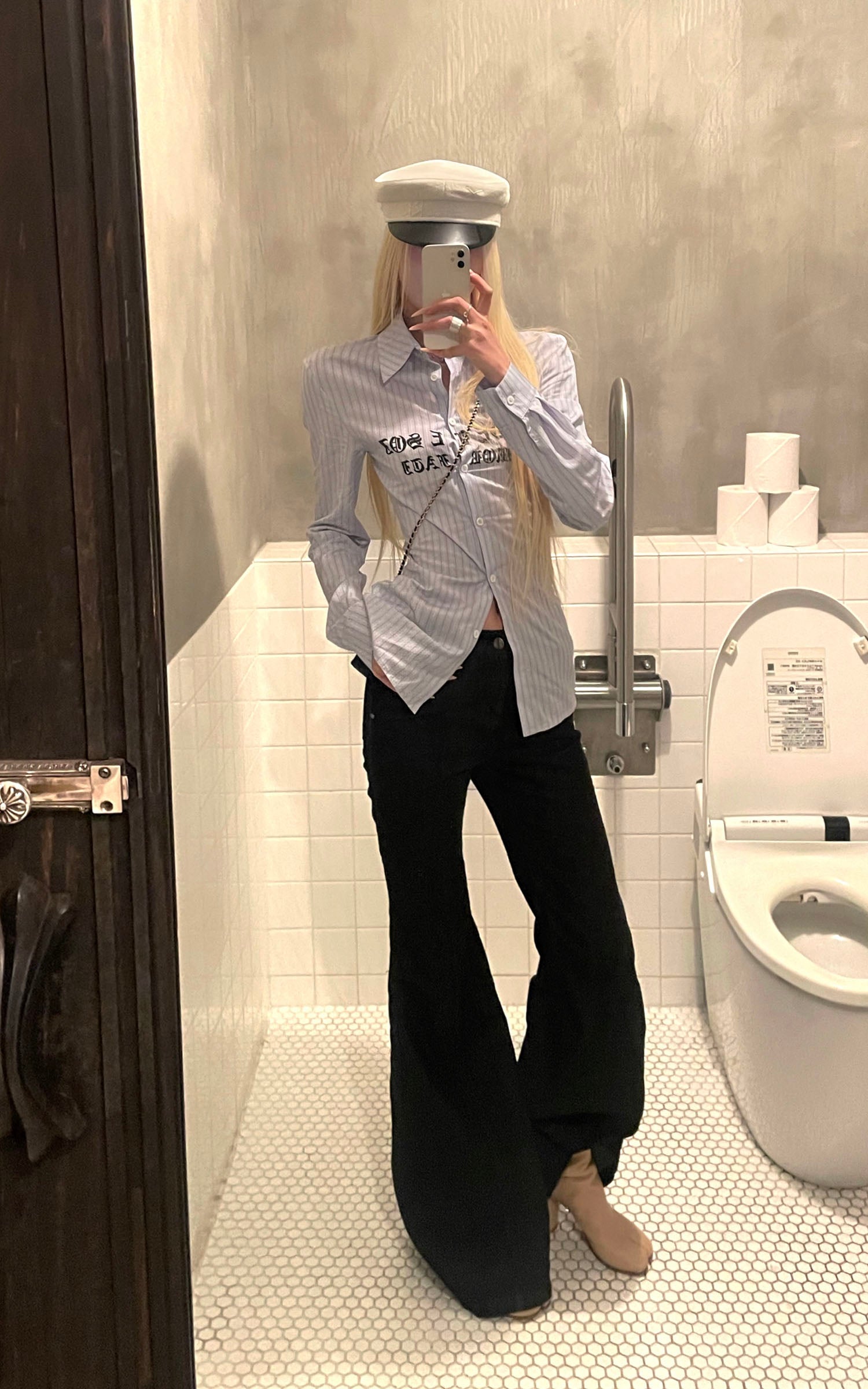 Rase le sol 슬림핏 핀스트라이프 긴팔 셔츠