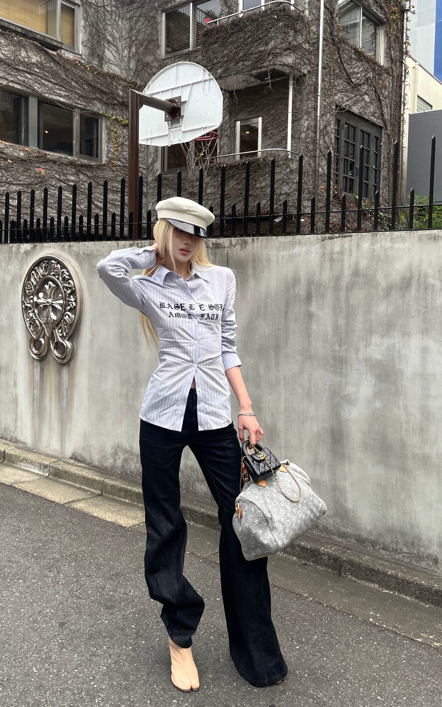 Rase le sol 슬림핏 핀스트라이프 긴팔 셔츠