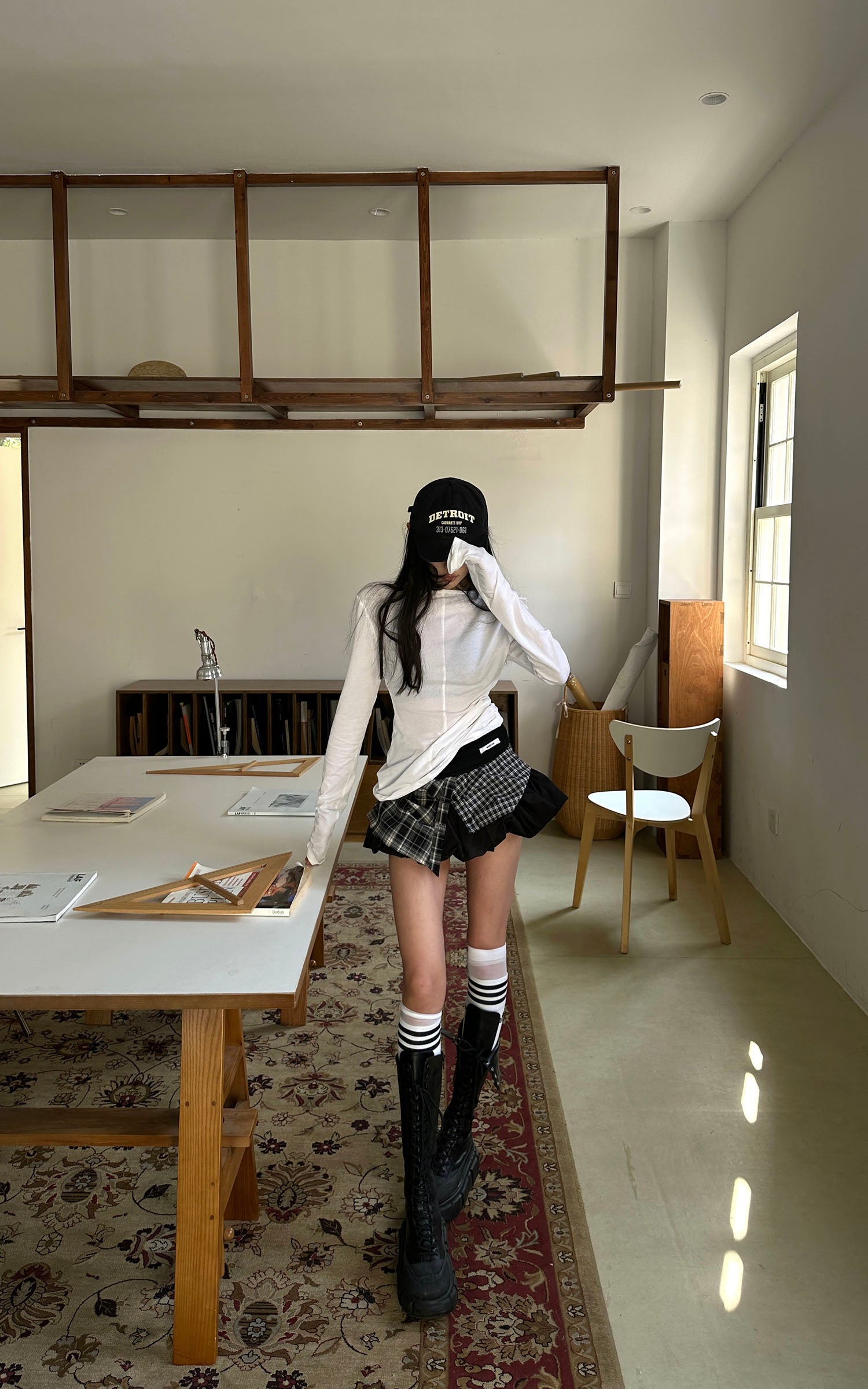 WARDEN EDGE Deconstructed Plaid Layered Pleated Mini Skirt