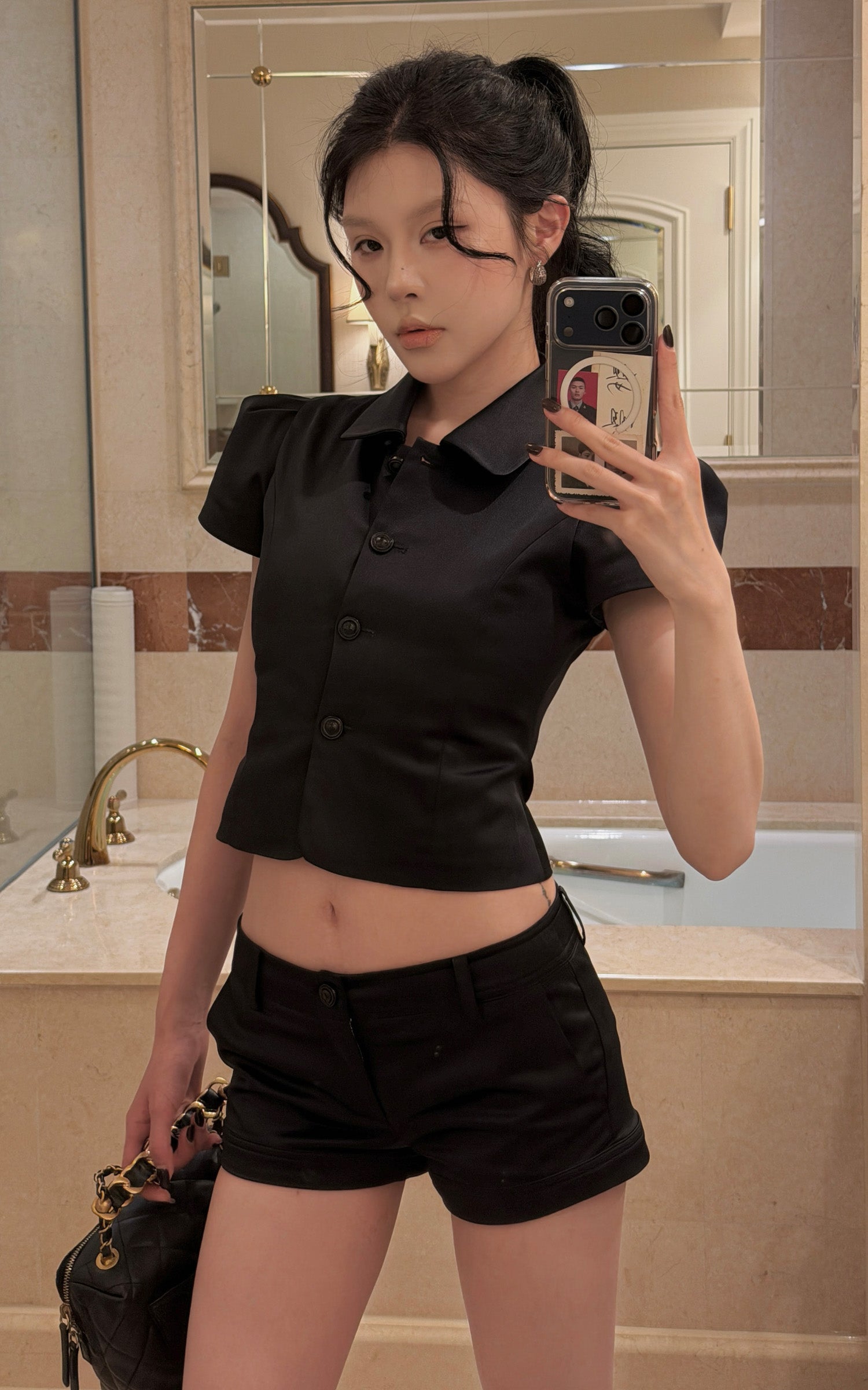 Hydrae Sculpted Satin Shirt &amp; Low Rise Shorts Set