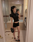 Hydrae Sculpted Satin Shirt & Low Rise Shorts Set