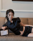 Hydrae Sculpted Satin Shirt & Low Rise Shorts Set