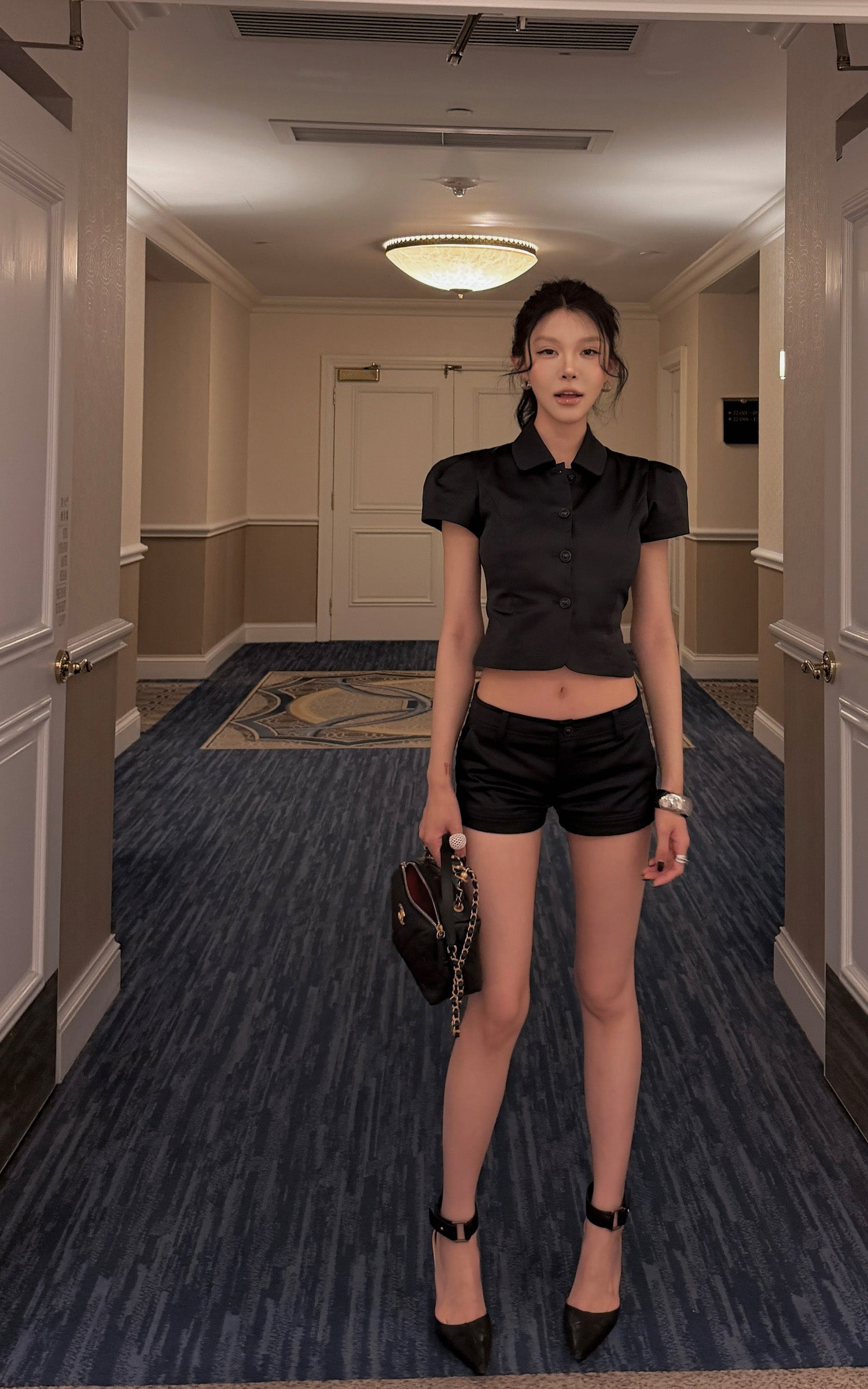 Hydrae Sculpted Satin Shirt &amp; Low Rise Shorts Set