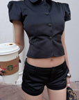 Hydrae Sculpted Satin Shirt & Low Rise Shorts Set