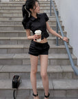 Hydrae Sculpted Satin Shirt & Low Rise Shorts Set