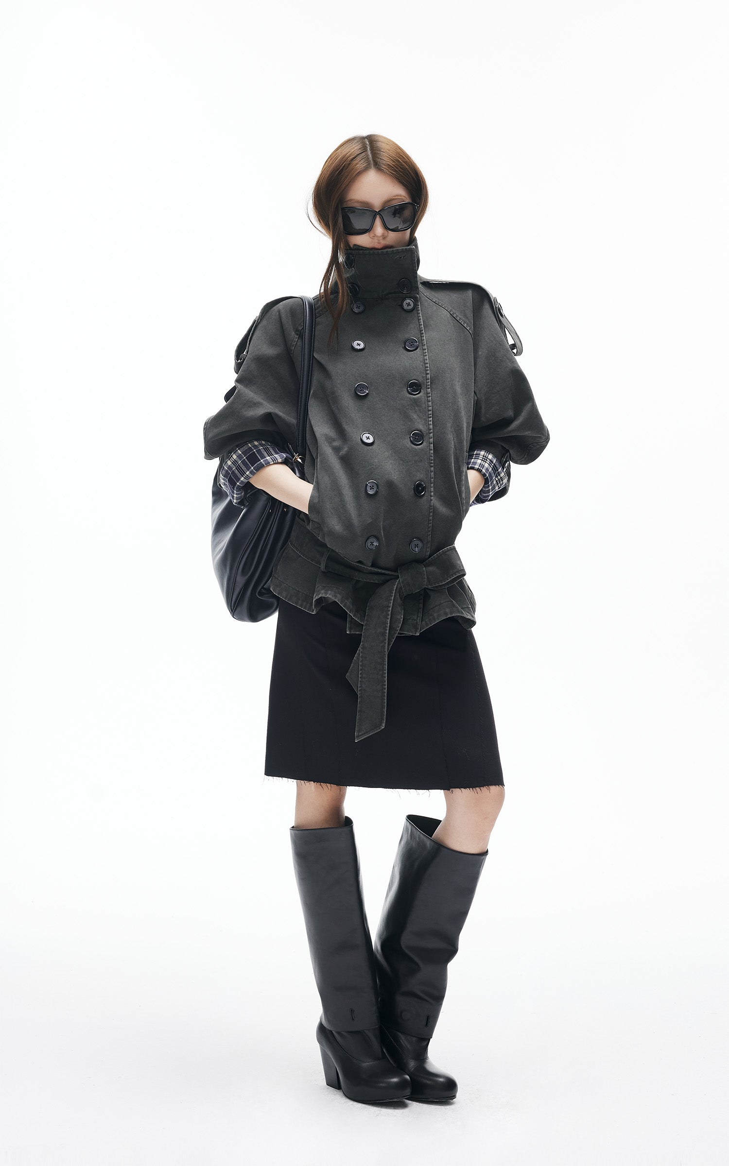 IAMXIAA Veste trench vintage à double boutonnage et col montant