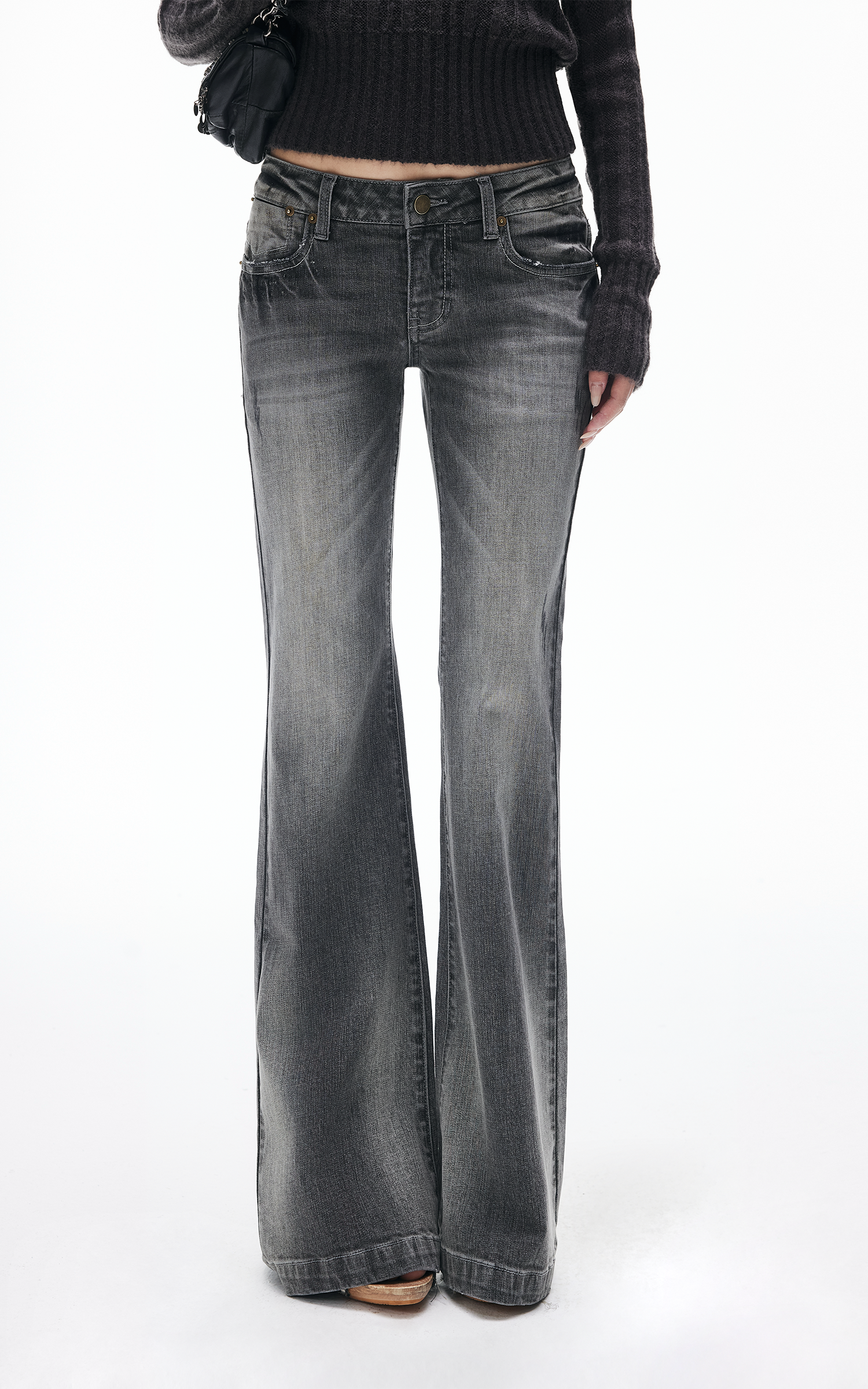 IAMXIAA Vintage Washed Grey Flared Denim Jeans