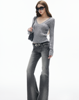 IAMXIAA Vintage Washed Grey Flared Denim Jeans
