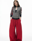 IAMXIAA Pantalon large plissé taille haute