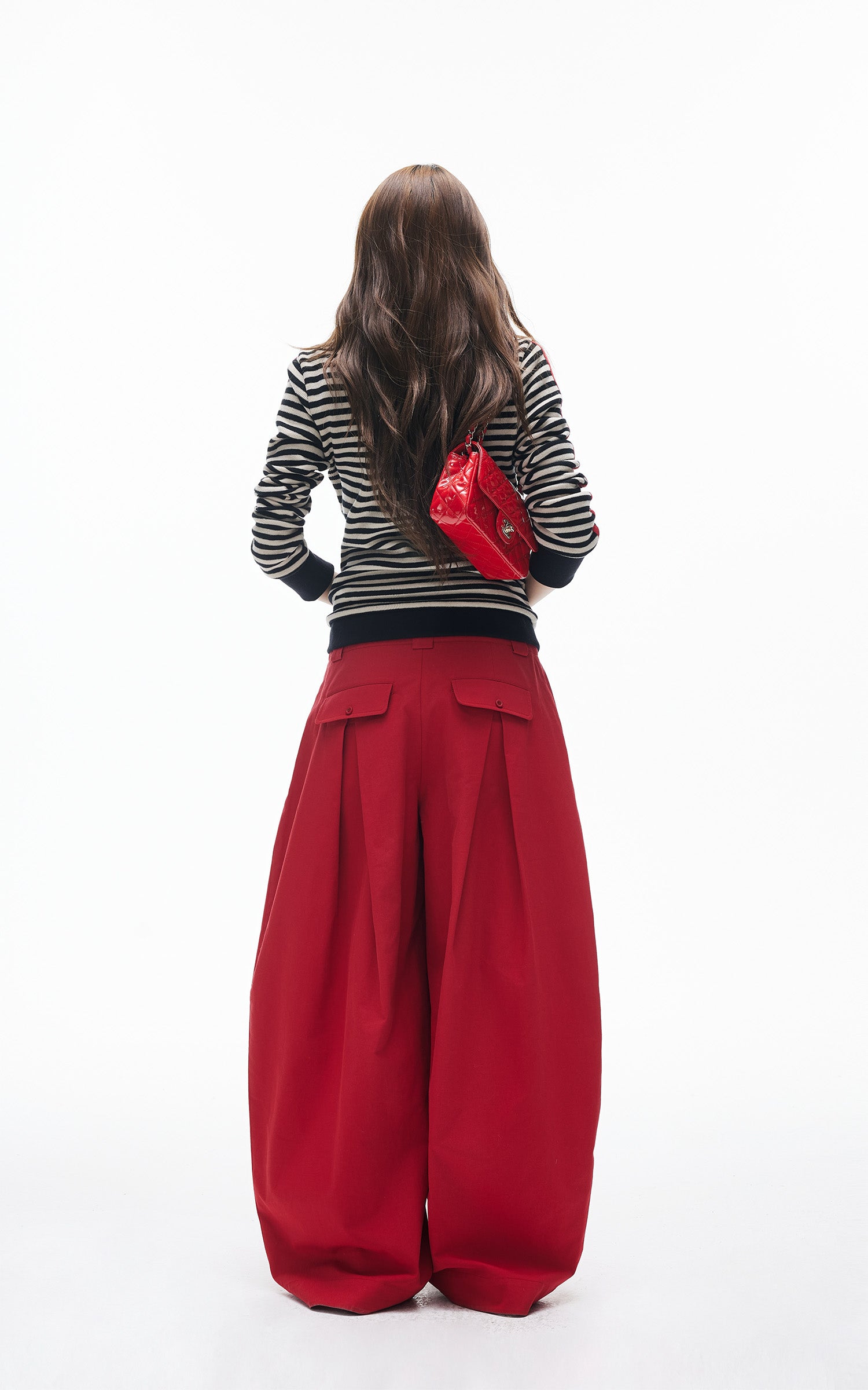 IAMXIAA Pantalon large plissé taille haute