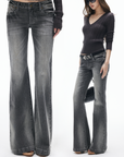 IAMXIAA Vintage Washed Grey Flared Denim Jeans