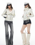 IAMXIAA Veste biker ajustée avec col en maille et zip asymétrique