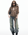 IAMXIAA Leopard Print Cut-Out Tie Detail Top