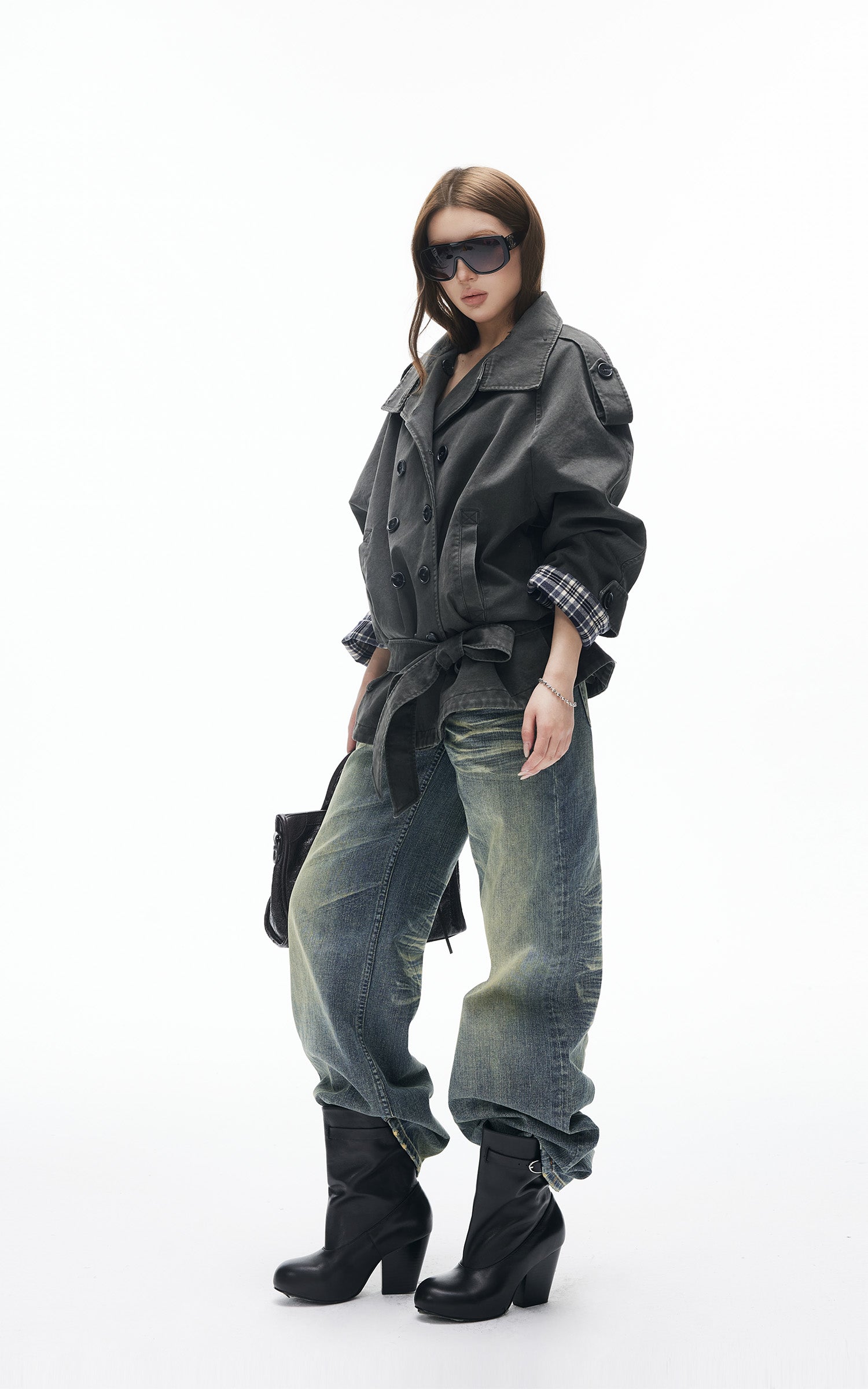 IAMXIAA Veste trench vintage à double boutonnage et col montant