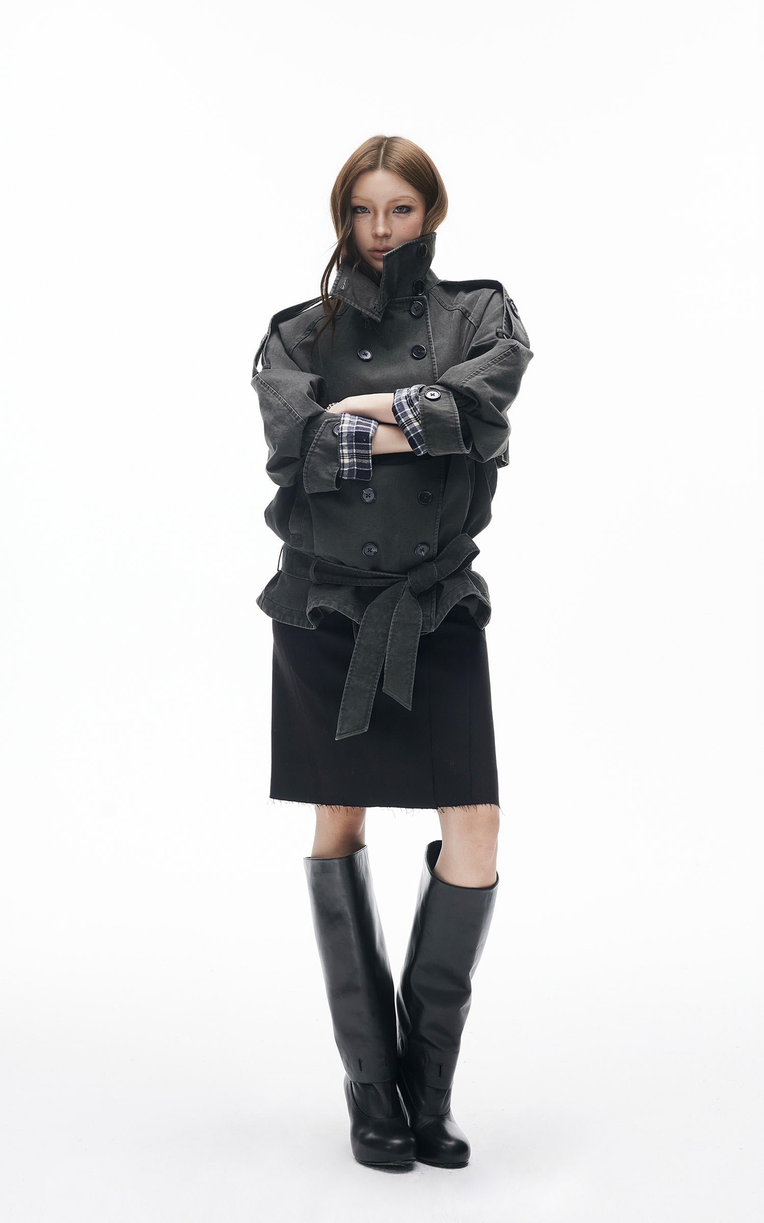 IAMXIAA Veste trench vintage à double boutonnage et col montant