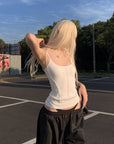 Rase le sol Cross-Stitched Winged Strap Bow Tank Top - PINKPARKS