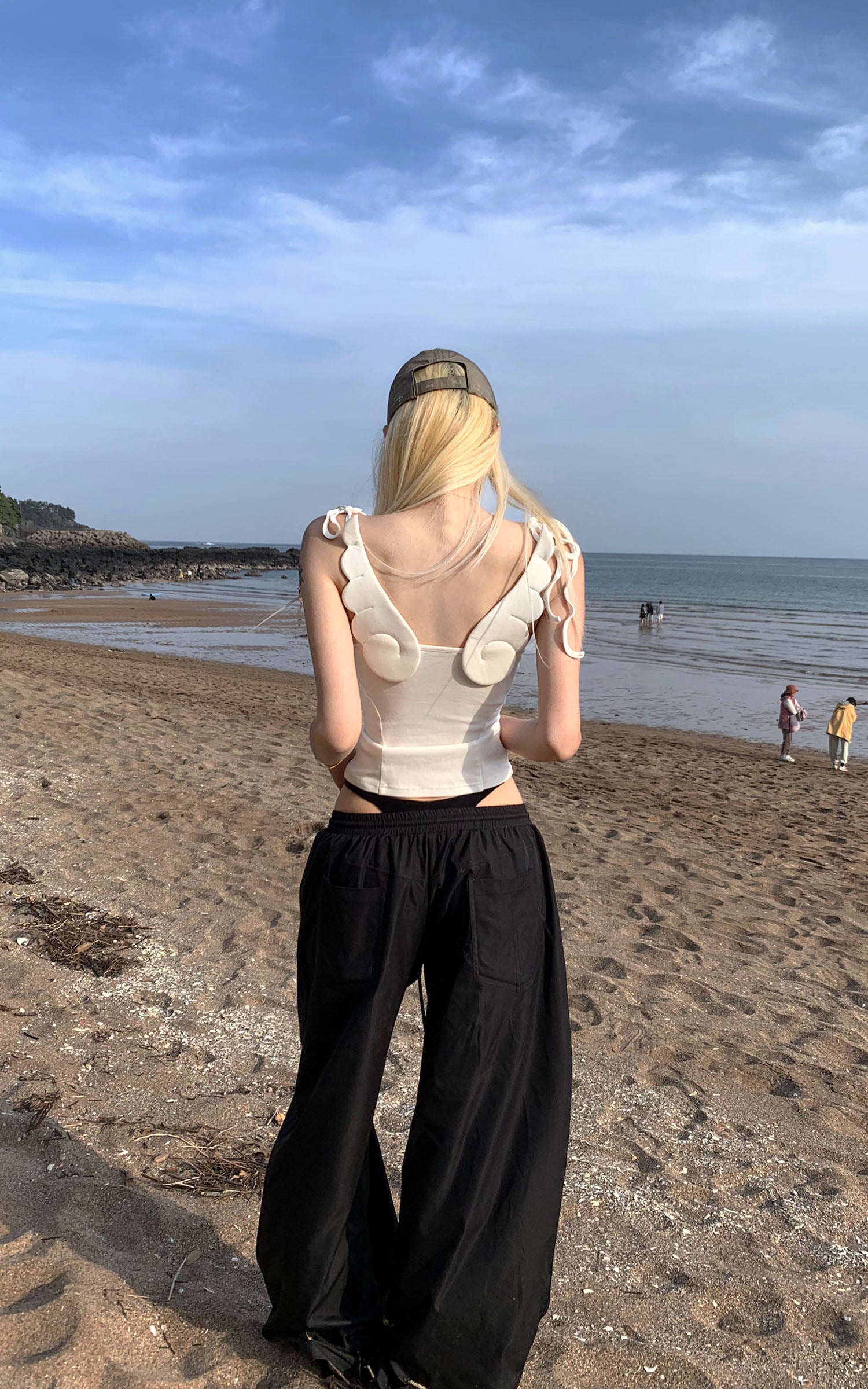 Rase le sol Cross-Stitched Winged Strap Bow Tank Top - PINKPARKS