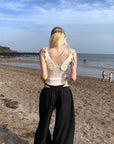 Rase le sol Cross-Stitched Winged Strap Bow Tank Top - PINKPARKS