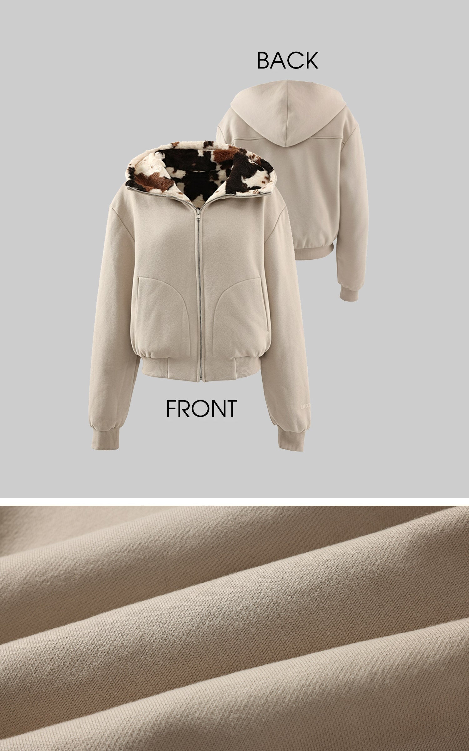 Veste réversible avec maille lisse et tissu pelucheux motif vache