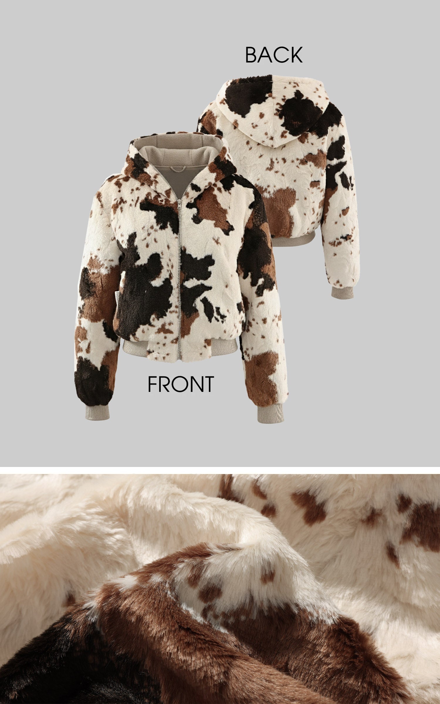 Veste réversible avec maille lisse et tissu pelucheux motif vache