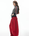 IAMXIAA Pantalon large plissé taille haute